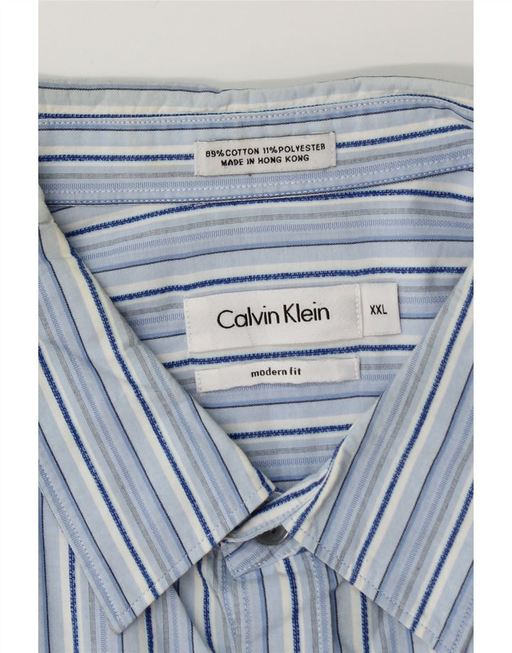 CALVIN KLEIN Herre Modern Fit skjorte 2XL blå stribet bomuld