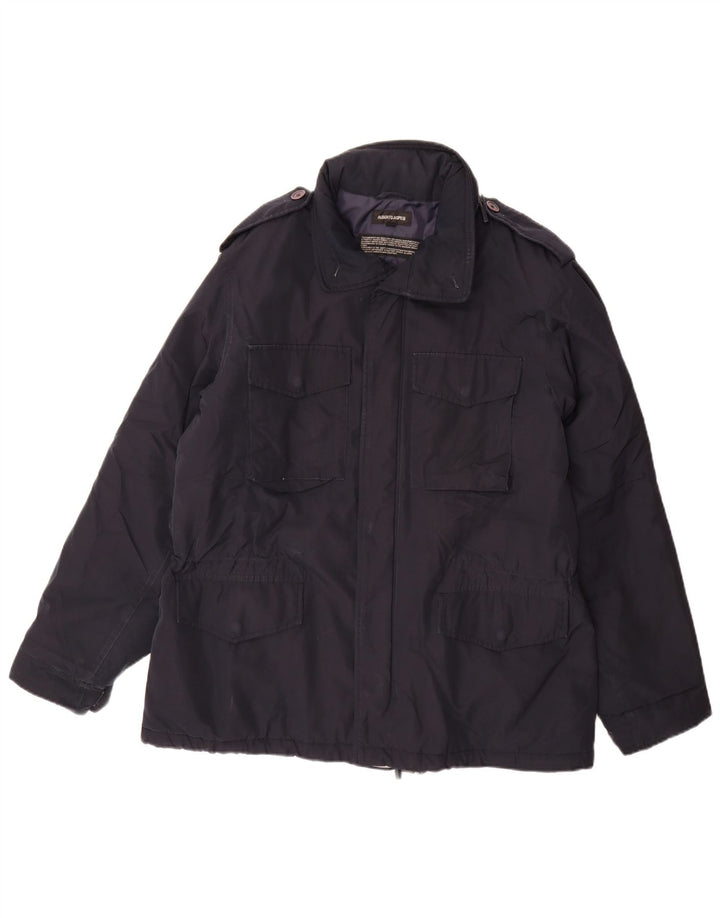Alberto Aspesi Herre Hætte Military Jacket UK 40 Large Navy Blue Polyester