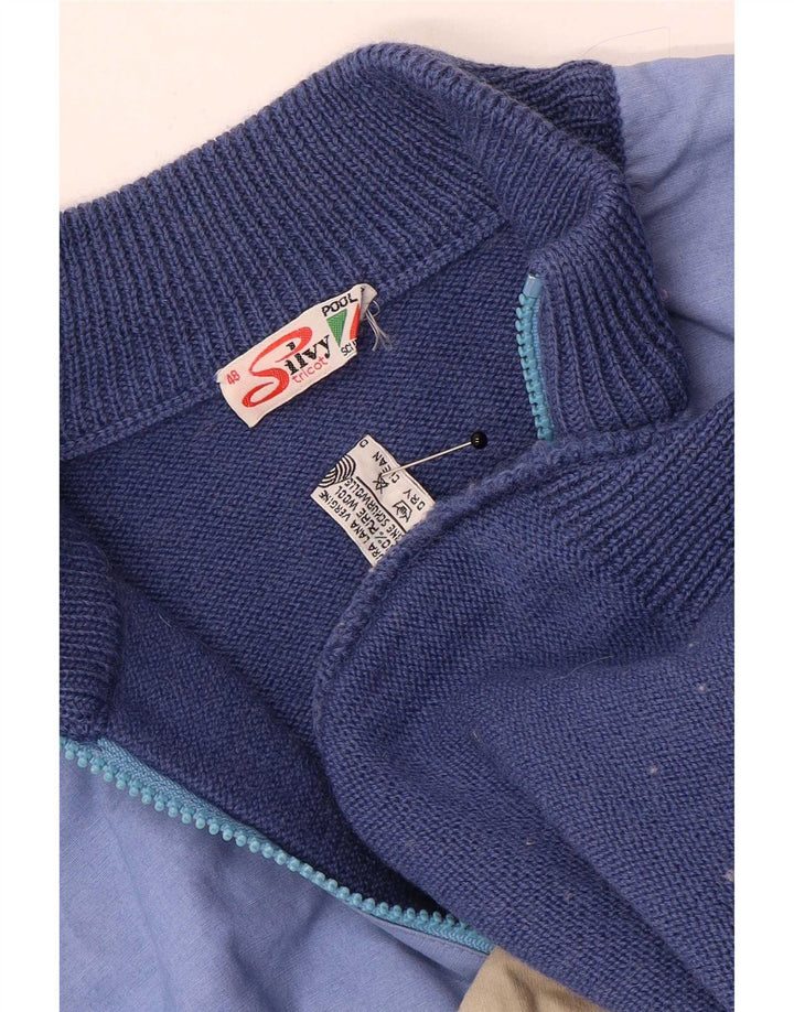 Silvy Herre Zip Neck Sweater IT 48 Small Blue Colourblock Wool