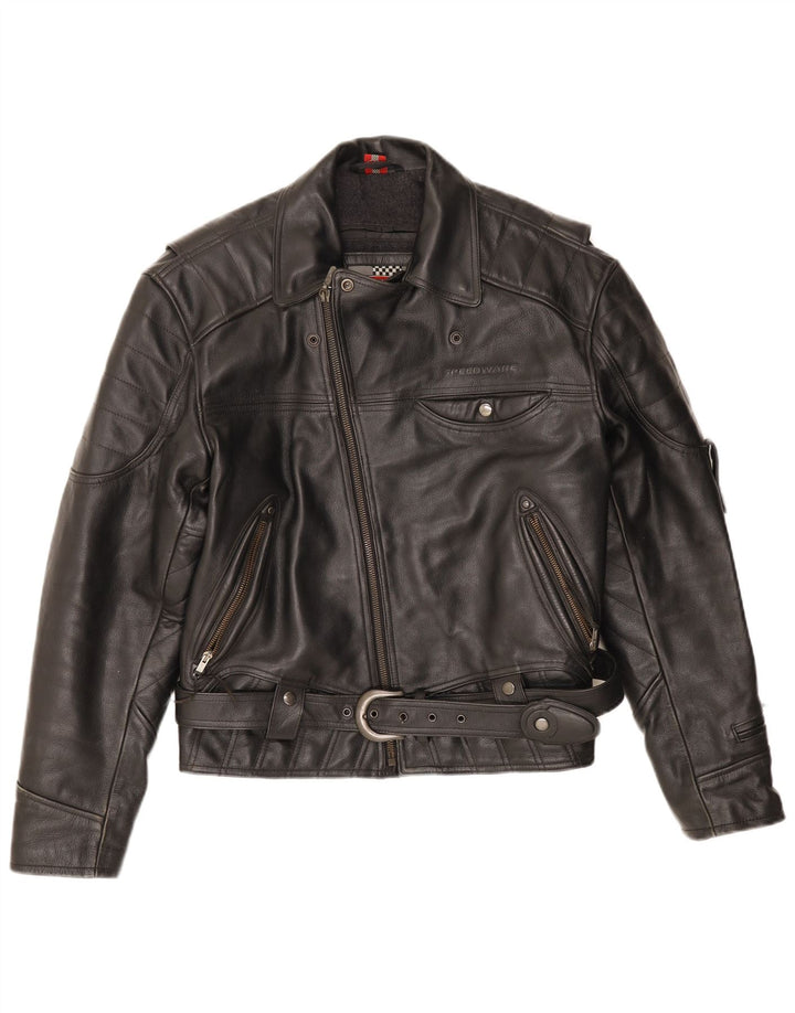 HEIN GERICKE Herre Læder Biker Jacket UK 40 Stor Sort Læder