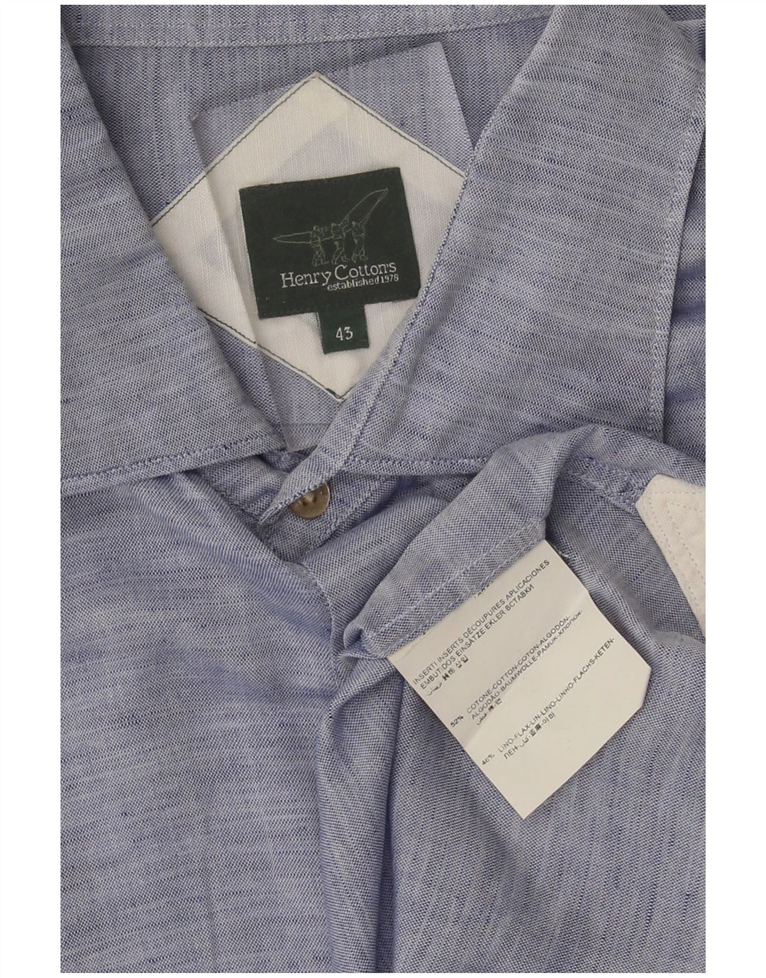 Henry Cottons Herreskjorte str. 43 Large Blue Cotton