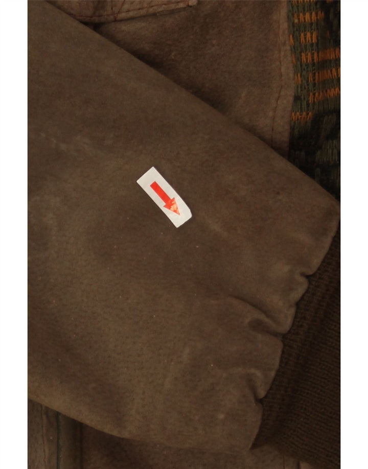 Vintage herre ruskind bomberjakke UK 40 Large Khaki Geometrisk Læder