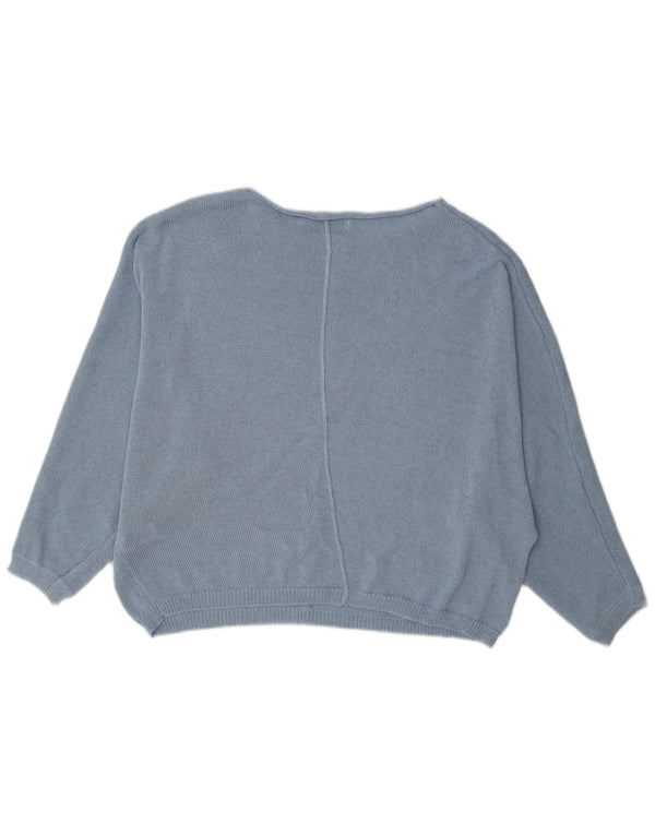 Zara Dame Oversized Boat Neck Jumper Sweater UK 10 Small Blue Polyester