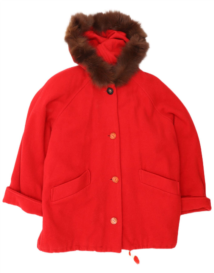 Vintage oversize overfrakke med hætte til kvinder DK 14 Medium rød uld