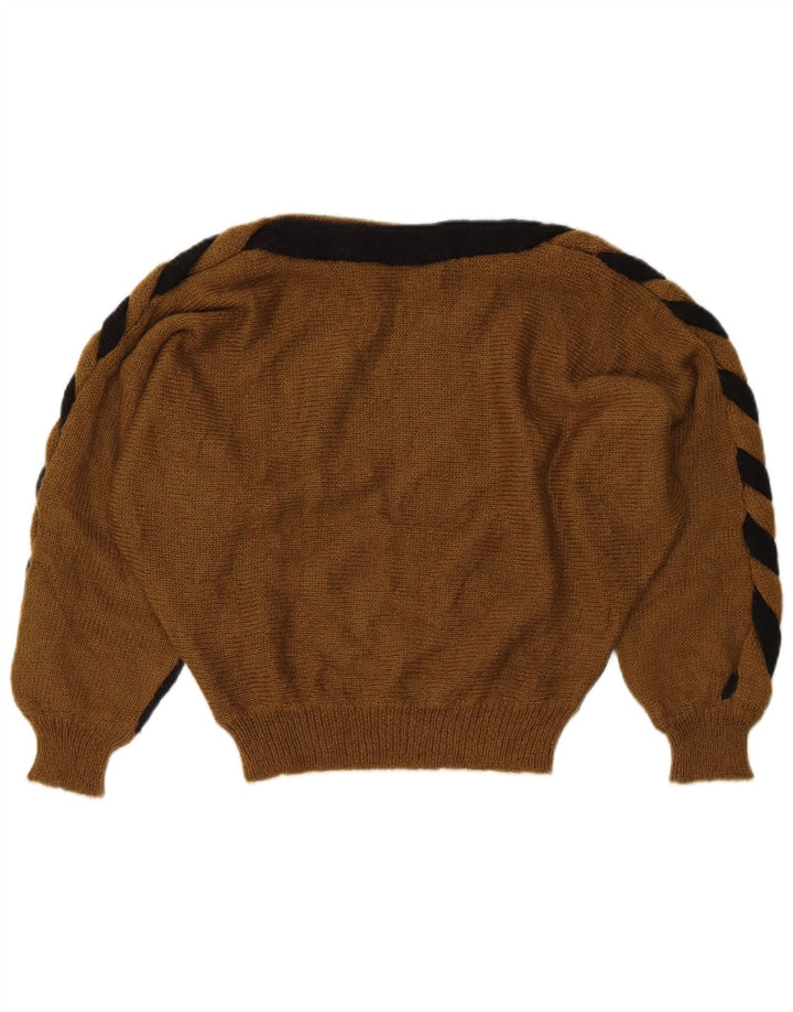 VINTAGE Dame Boat Neck Jumper Sweater UK 14 Medium Black Colourblock