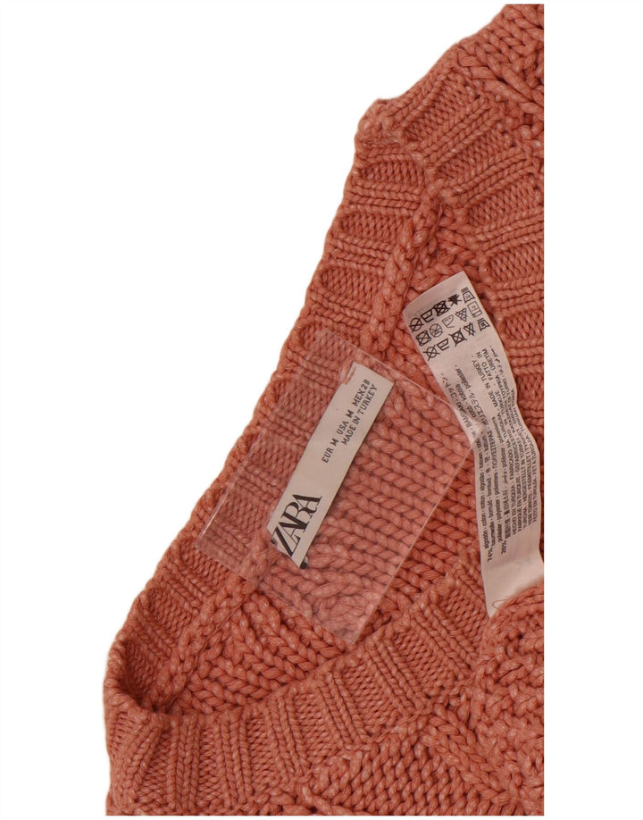Zara Dame Oversized Boat Neck Jumper Sweater UK 14 Medium Pink Bomuld