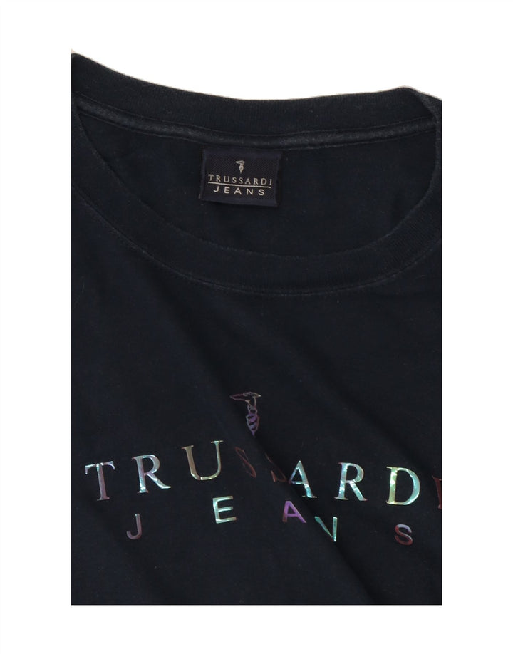 TRUSSARDI Mens Graphic T-Shirt Top Medium Navy Blue Cotton Vintage Trussardi and Second-Hand Trussardi from Messina Hembry 
