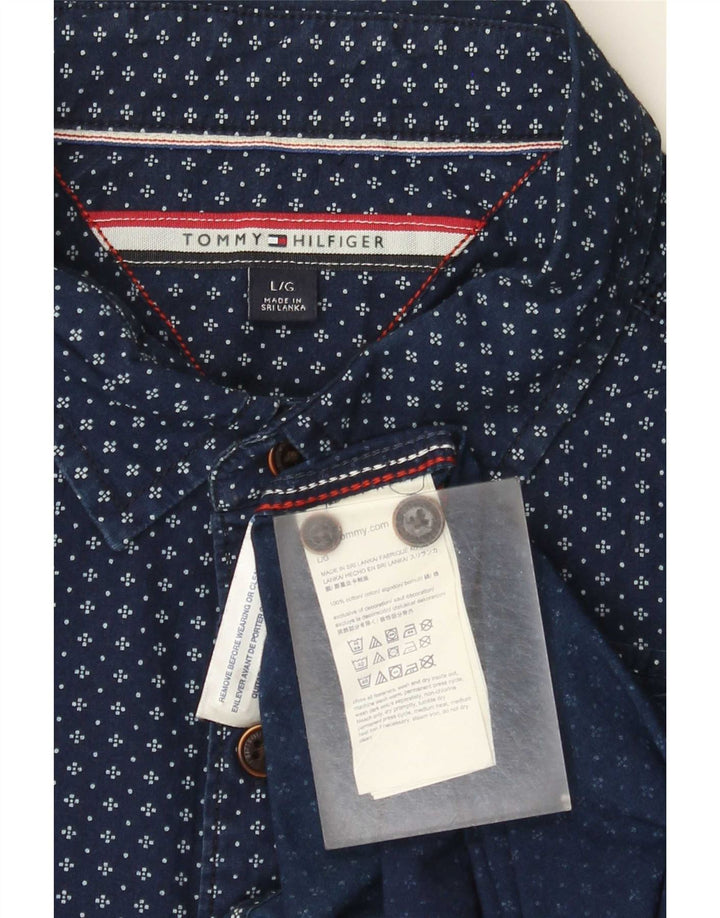 Tommy Hilfiger Herre abstrakt mønster skjorte Stor marineblå bomuld