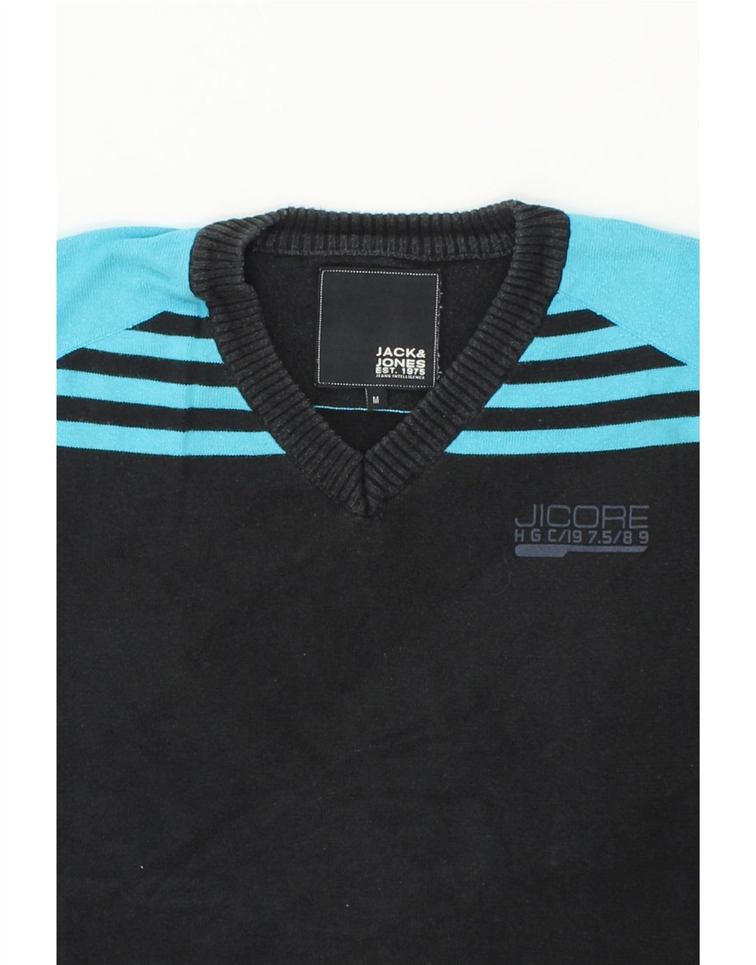 JACK & JONES Mens V-Neck Jumper Sweater Medium Blue Striped Vintage Jack & Jones and Second-Hand Jack & Jones from Messina Hembry 