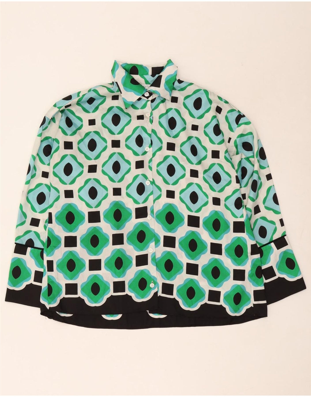 Zara Oversized skjortebluse til kvinder UK 6 XS Grøn geometrisk polyester