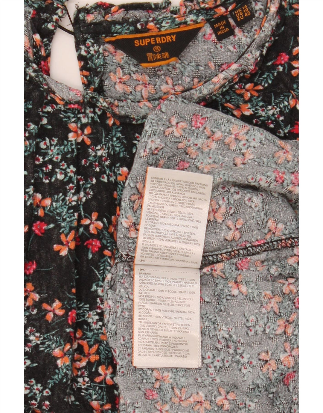 Superdry langærmet langærmet oversize bluse top UK 14 Stor sort blomster