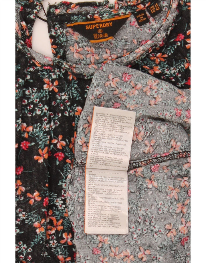 Superdry langærmet langærmet oversize bluse top UK 14 Stor sort blomster