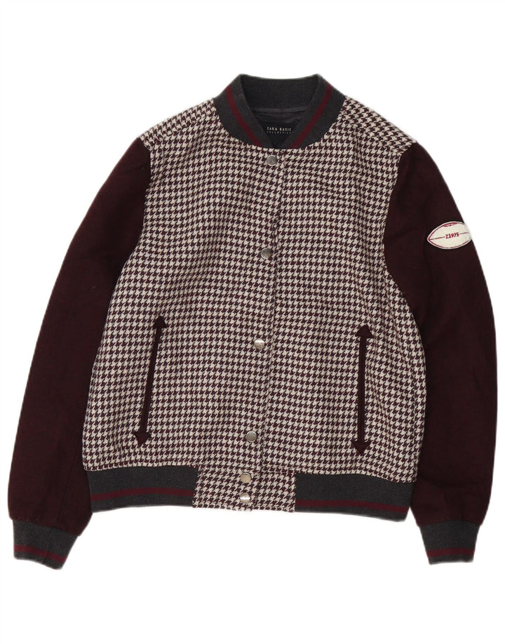 Zara Dame Oversized Varsity Jacket UK 10 Small Brown Houndstooth