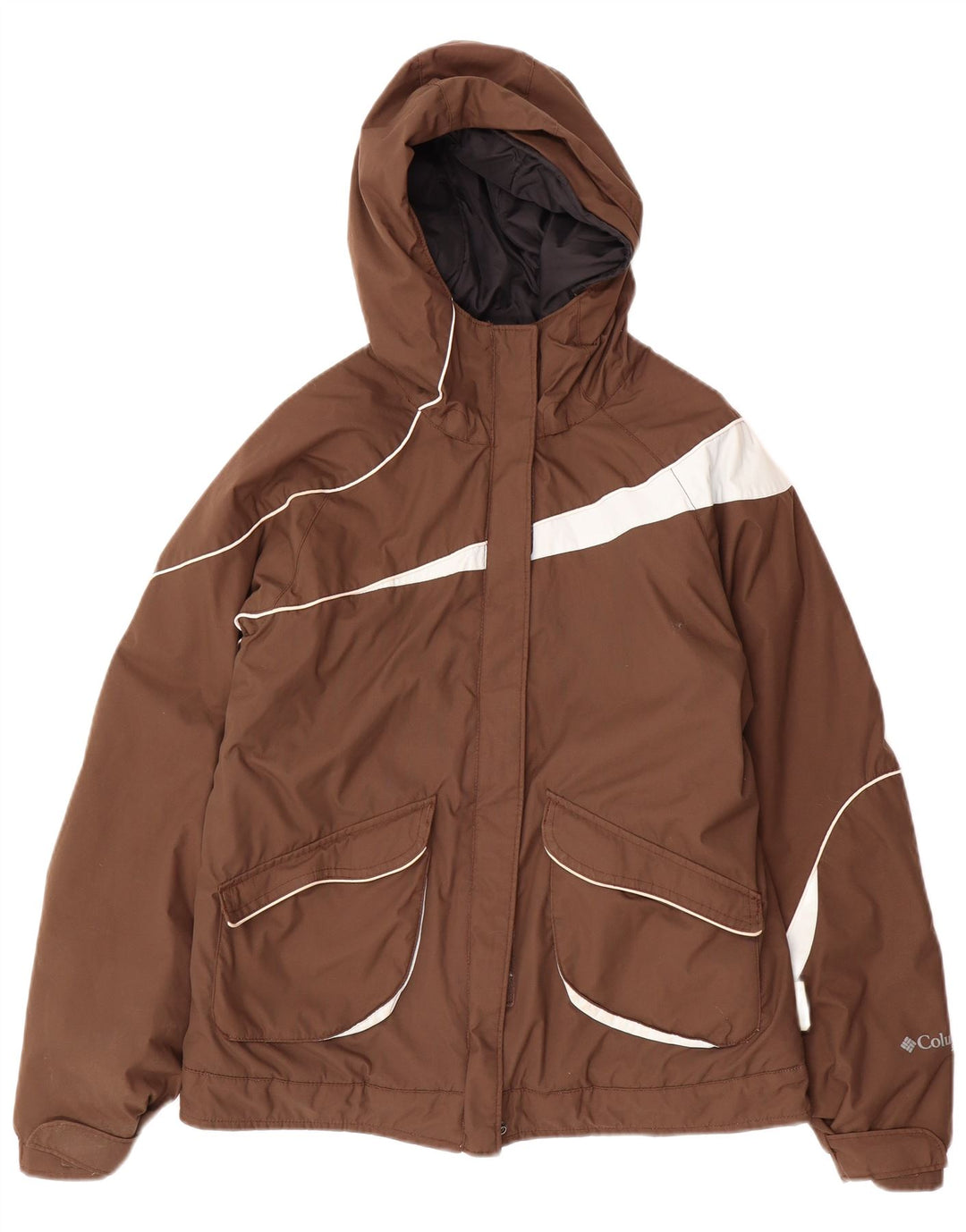 COLUMBIA Vindjakke med hætte til kvinder UK 14 Medium Brown Colourblock