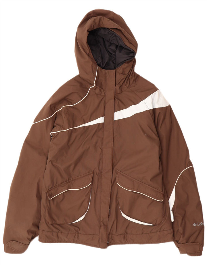 COLUMBIA Vindjakke med hætte til kvinder UK 14 Medium Brown Colourblock