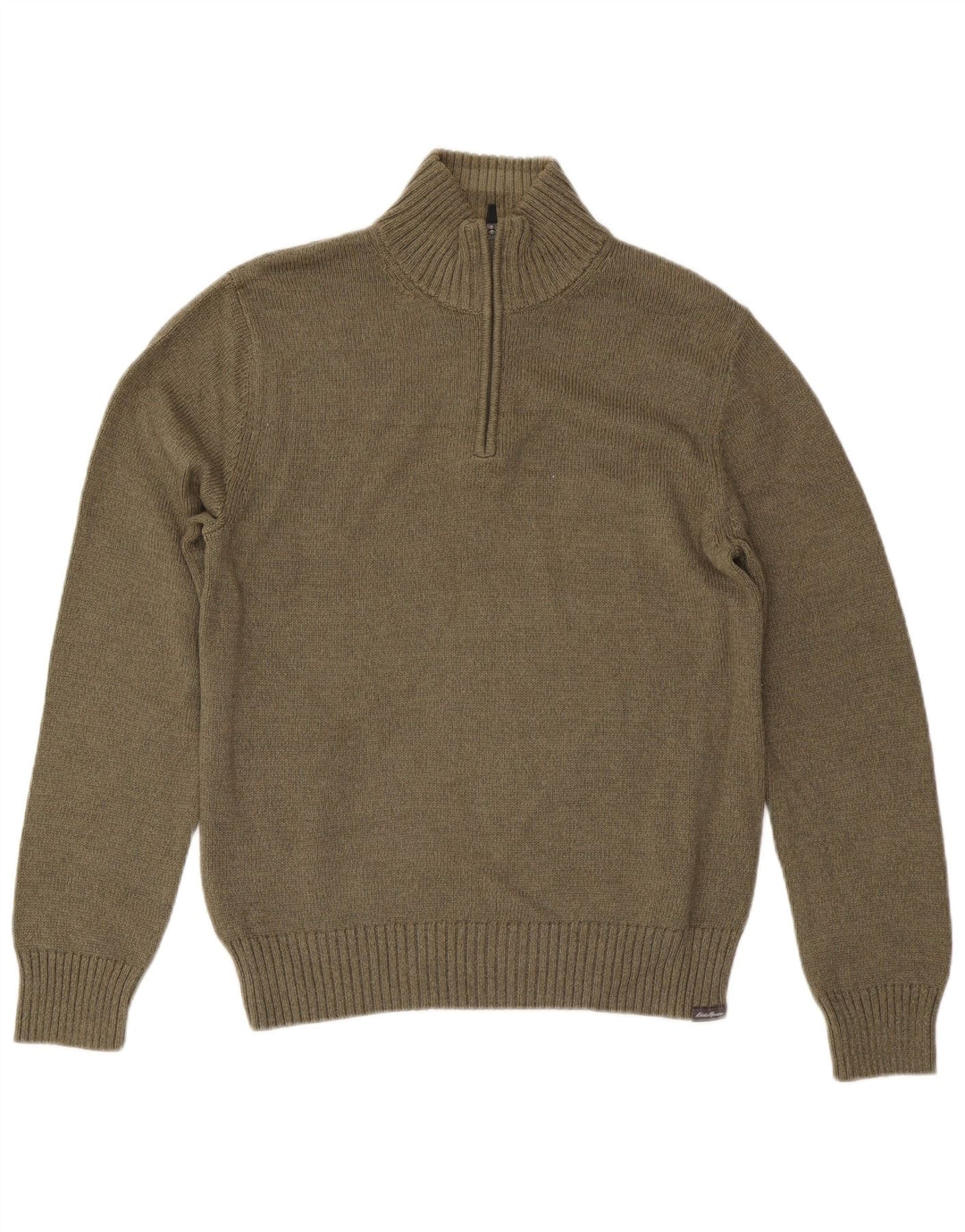 EDDIE BAUER Sweater med lynlås til mænd Small Khaki Bomuld