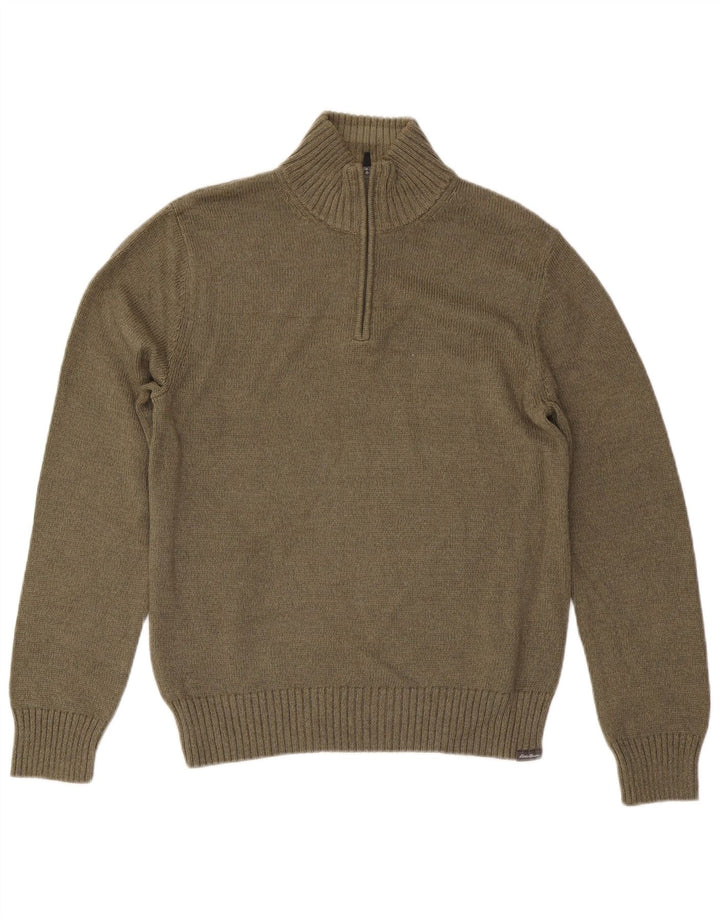 EDDIE BAUER Sweater med lynlås til mænd Small Khaki Bomuld