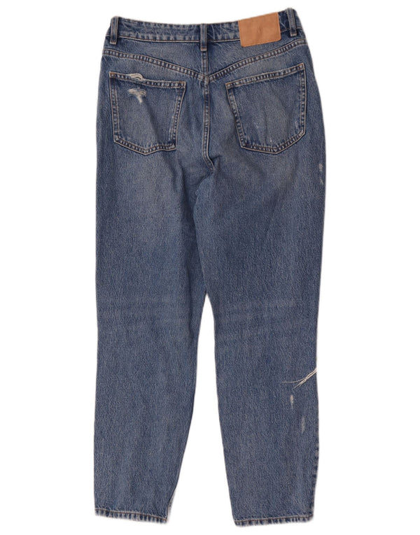 Zara Dame Distressed Straight Jeans EU 40 Medium W30 L27 Blå Bomuld
