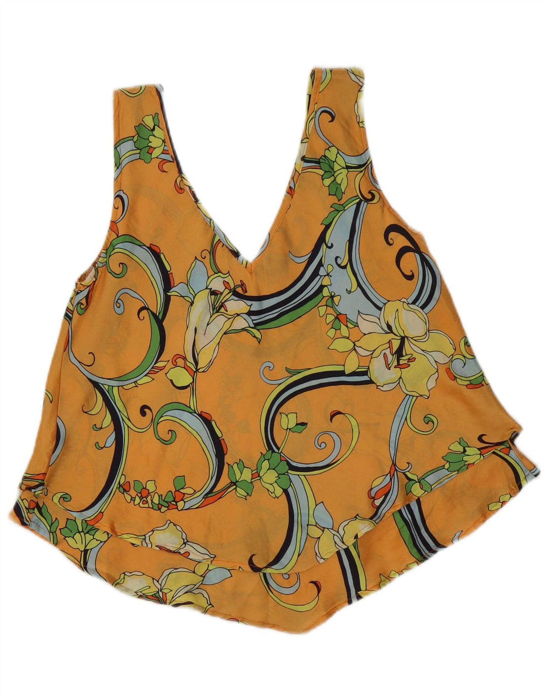 Vintage kvinders ærmeløs bluse Top UK 14 Medium Orange Floral