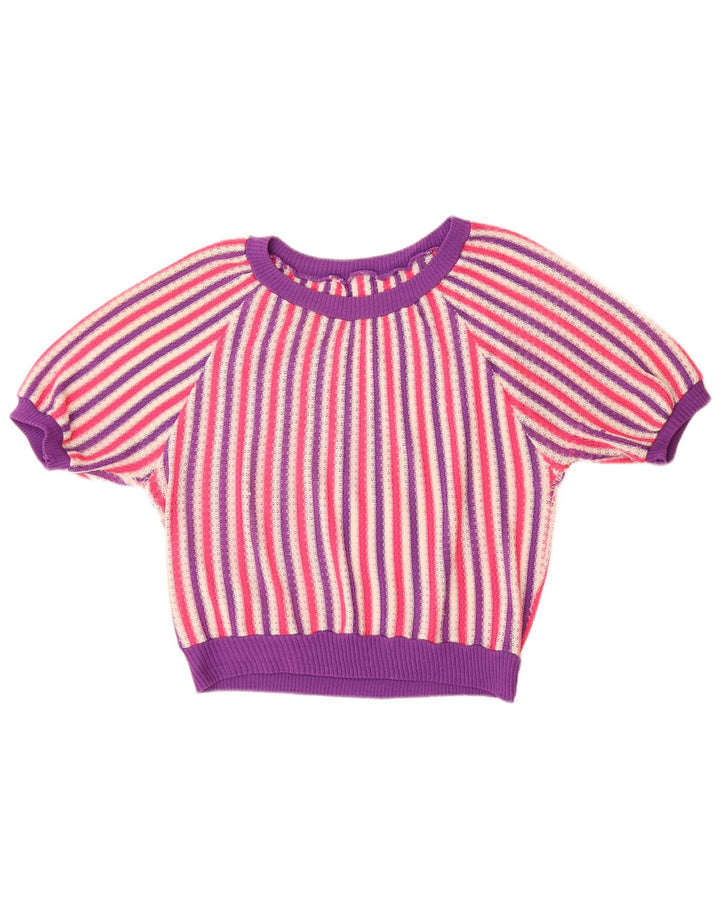 VINTAGE Dame Boat Neck Jumper Sweater UK 14 Stor Flerfarvet Stribet