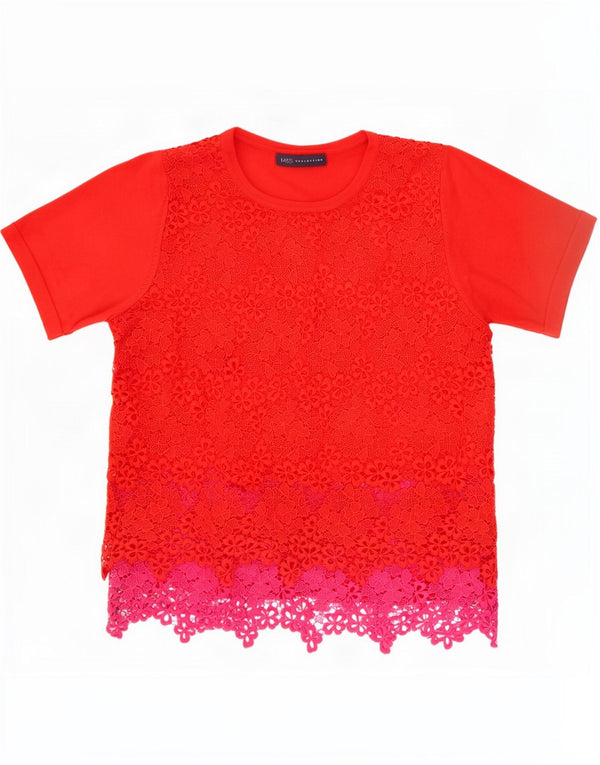 Marks & Spencer Dame Blousebluse Top UK 12 Medium Rød Blomster Polyester