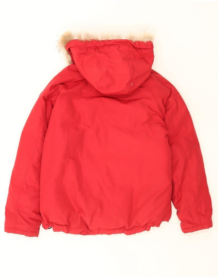 Woolrich Polstret hættejakke til kvinder UK 14 Medium Rød Nylon