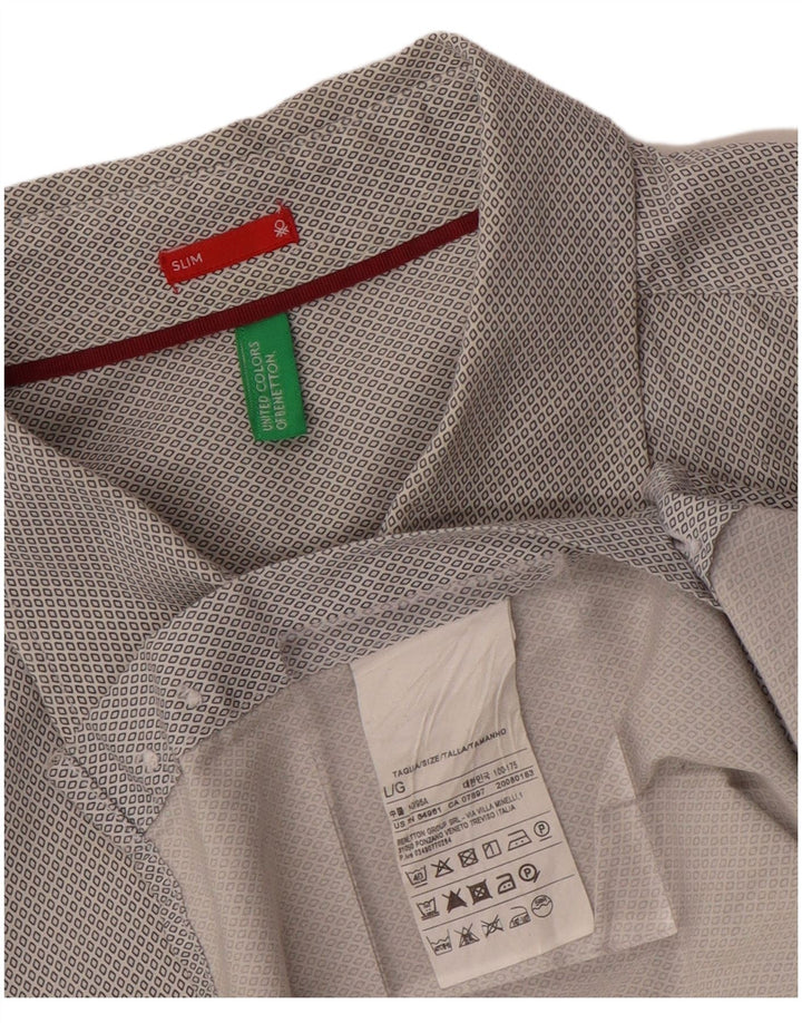 BENETTON Slim Fit skjorte til mænd, stor grå, geometrisk bomuld