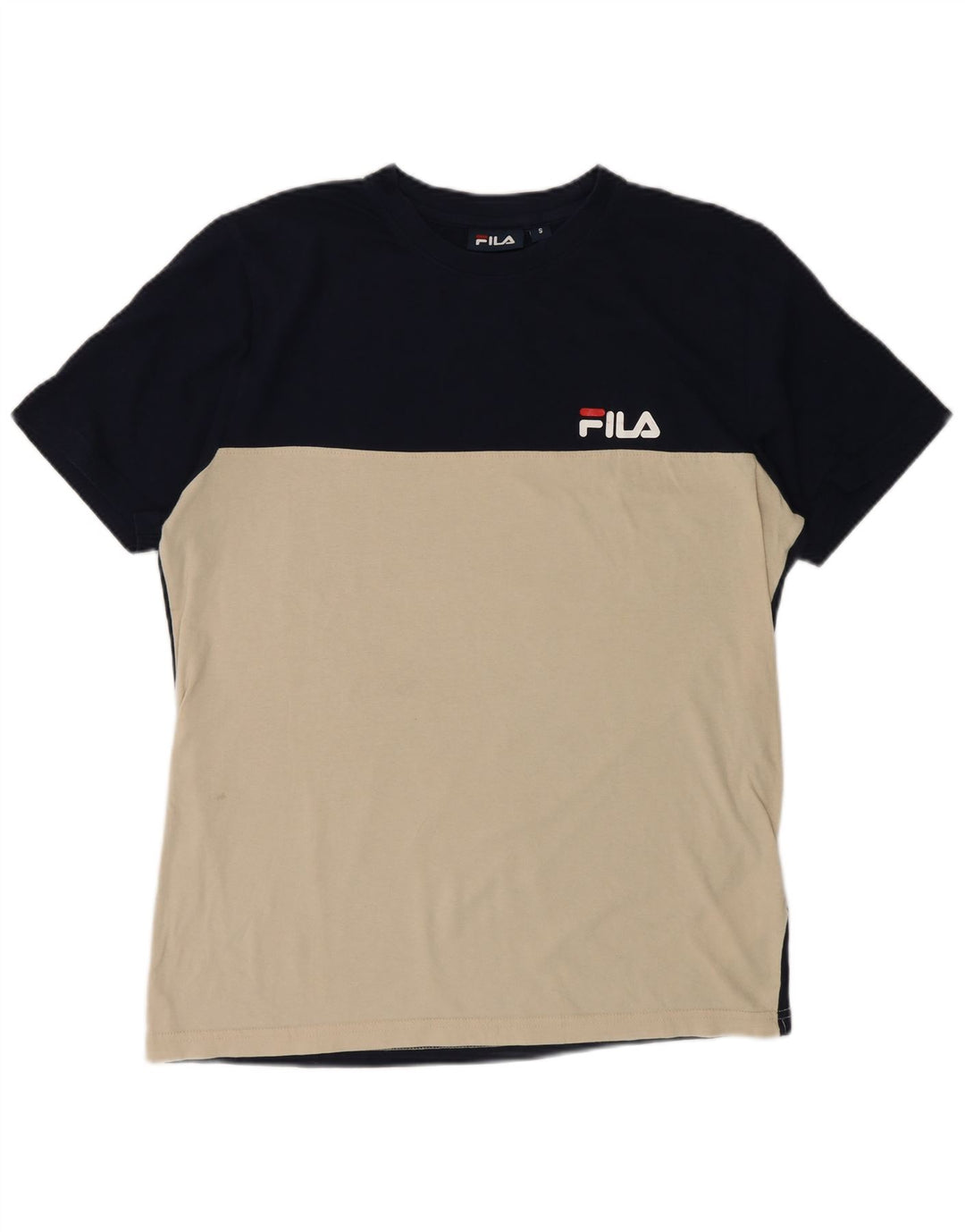 Fila Herre T-Shirt Top Lille Marineblå Colourblock Bomuld