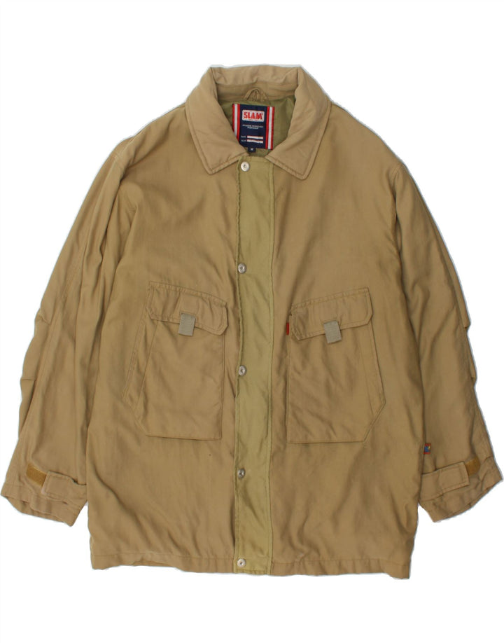 SLAM Mens Windbreaker Jacket UK 38 Medium Khaki Nylon Vintage Slam and Second-Hand Slam from Messina Hembry 