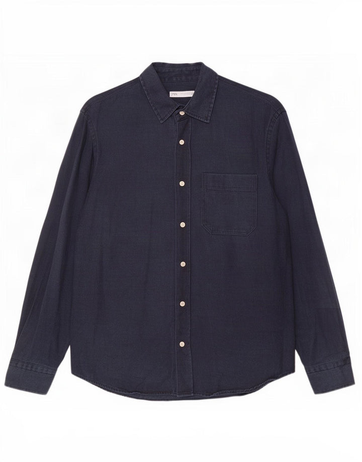 Zara Denimskjorte til mænd Large Navy Blue Lyocell