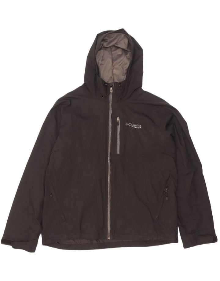 Columbia Regnjakke med hætte i titan til mænd UK 42 XL Sort Polyester