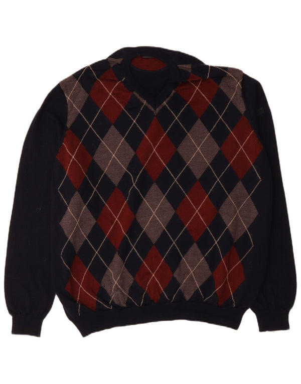 Maerz Muenchen Herre V-hals sweater XL Navy Blue Argyle/Diamond Wool