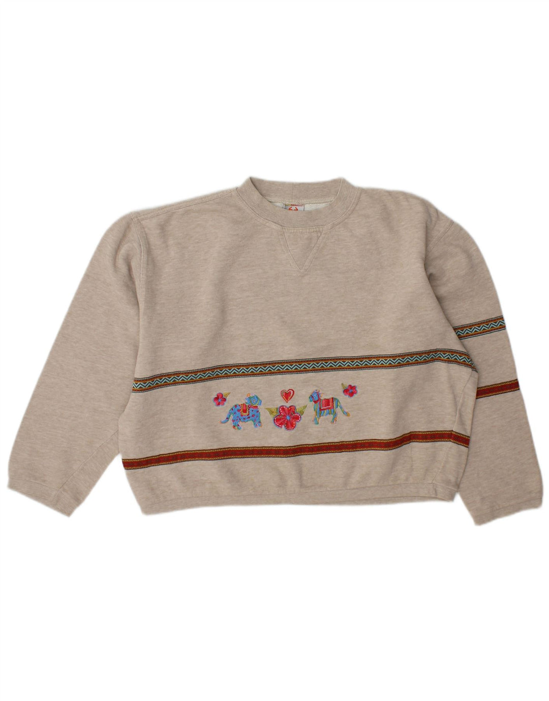 Stefanel Dame Crop Graphic Sweatshirt Jumper UK 14 Medium Grå Stribet