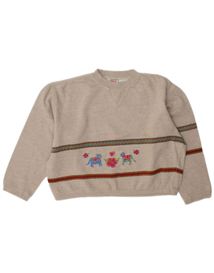 Stefanel Dame Crop Graphic Sweatshirt Jumper UK 14 Medium Grå Stribet