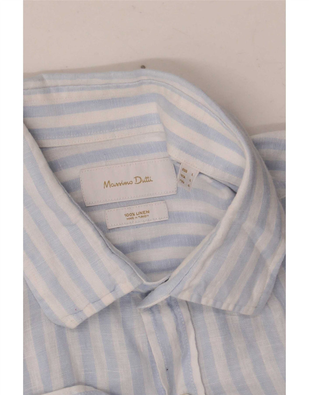 Massimo Dutti herreskjorte stor blå nålestribet linned
