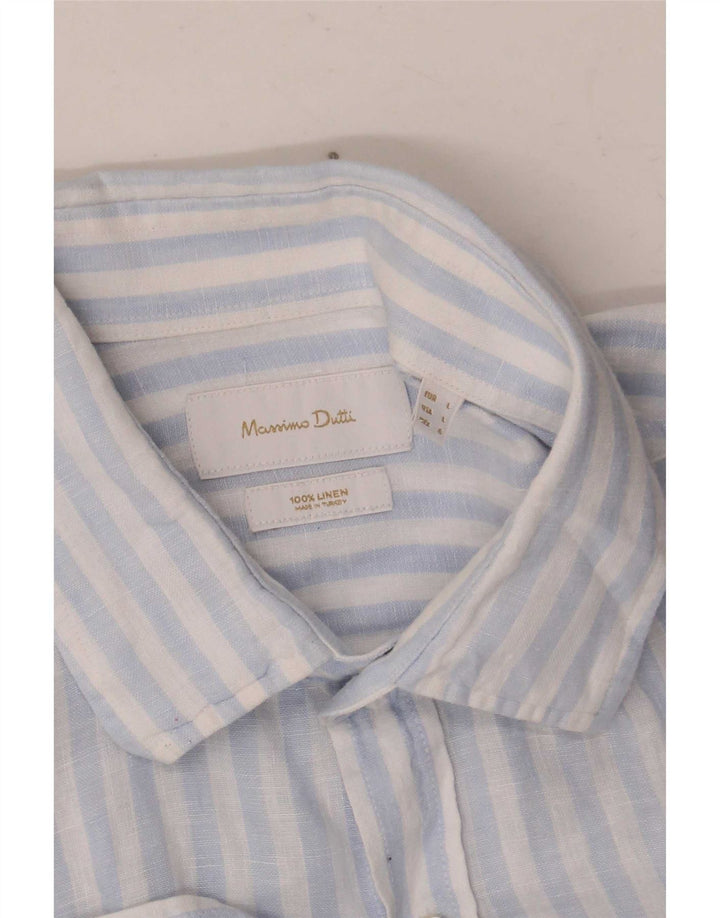 Massimo Dutti herreskjorte stor blå nålestribet linned