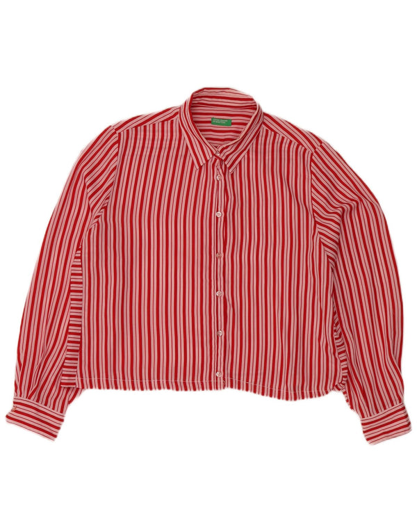 Benetton Womens Crop Shirt Bluse UK 18 XL Rødstribet