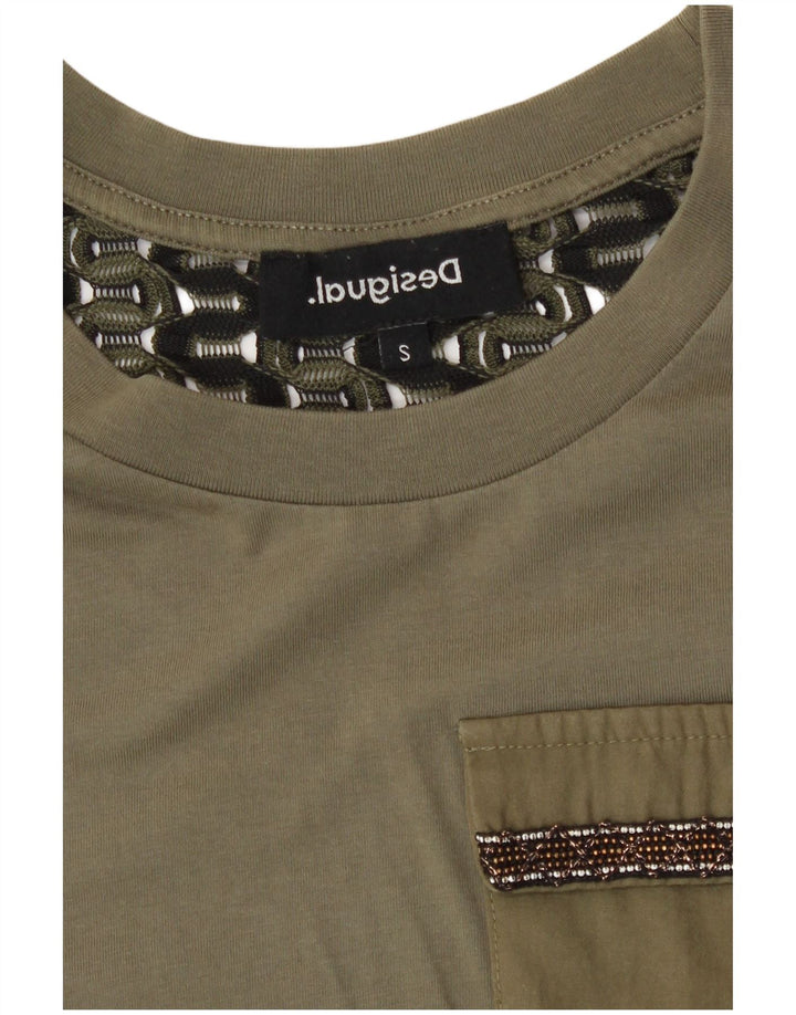 Desigual Dame T-Shirt Top UK 10 Small Khaki Polyester