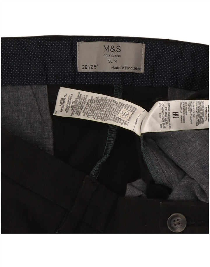 Marks & Spencer Herre Slim Chino Bukser W38 L29 Sort Bomuld