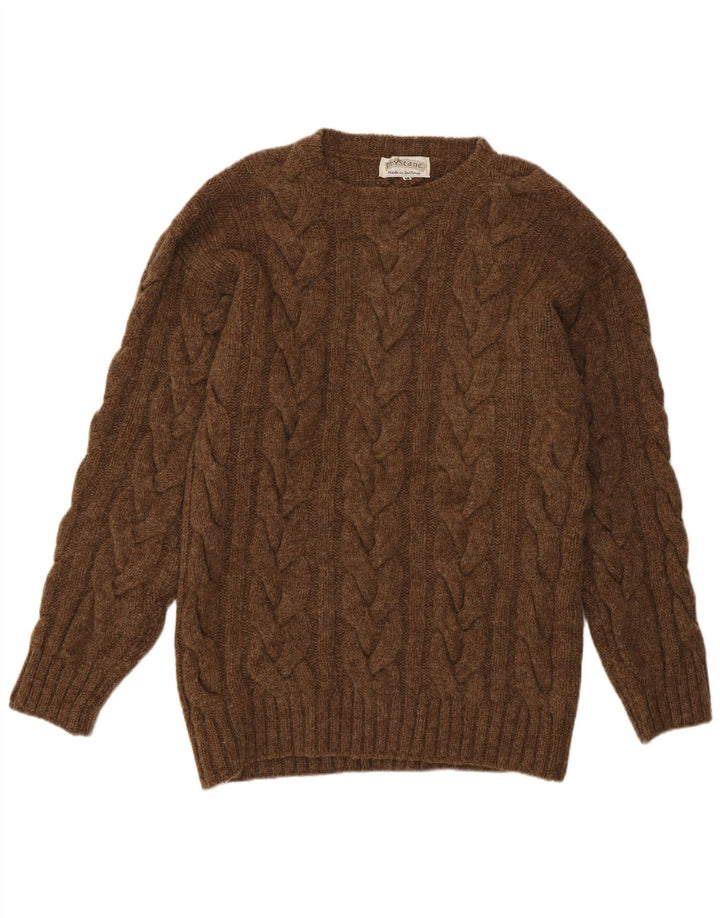 Vintage herre sweater med rund hals, medium brun uld
