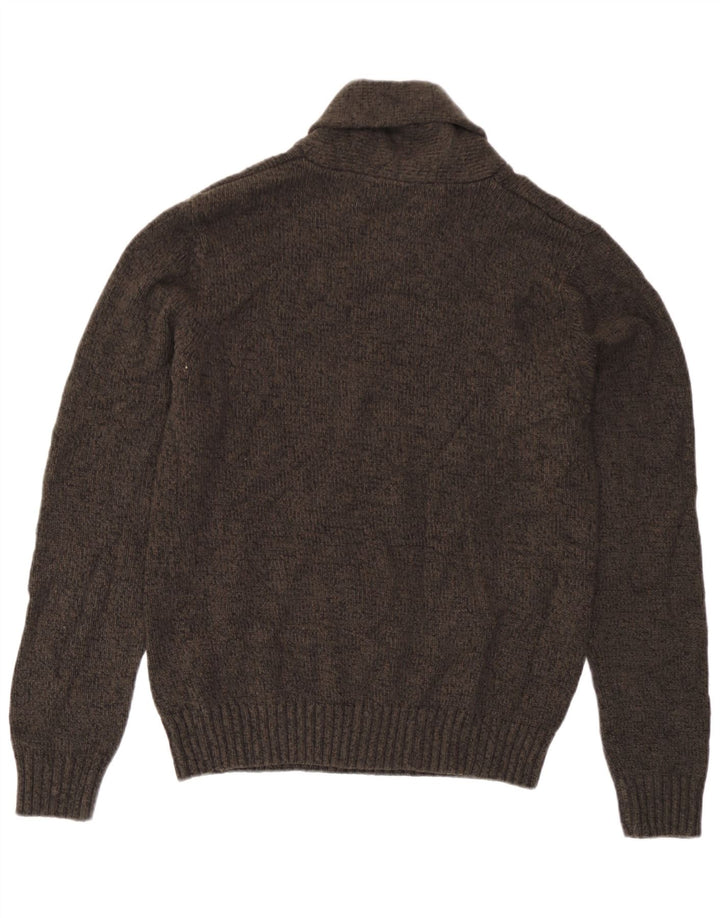 Marks & Spencer Herre Shawl Neck Jumper Sweater Small Brown Flecked Acryl