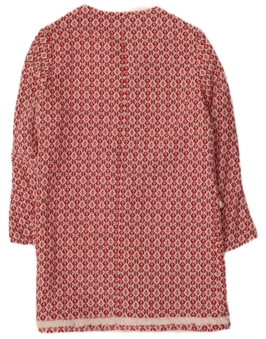 Zara Womens Knit Open Overcoat UK 10 Small Red Geometric Polyester