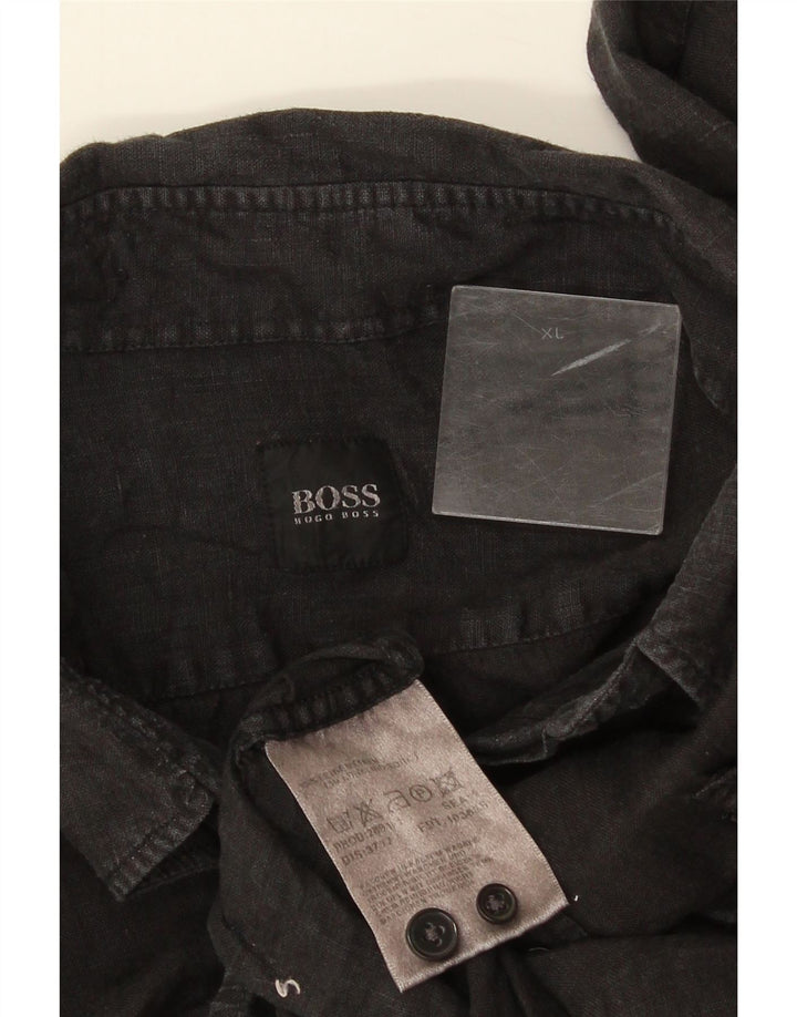 Hugo Boss Kortærmet Herreskjorte XL Grå hør