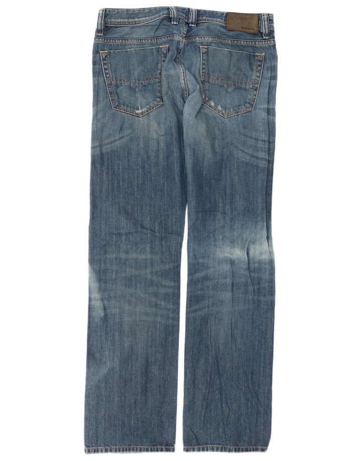 Diesel Herre Viker Distressed Straight Jeans W32 L32 Blå Bomuld