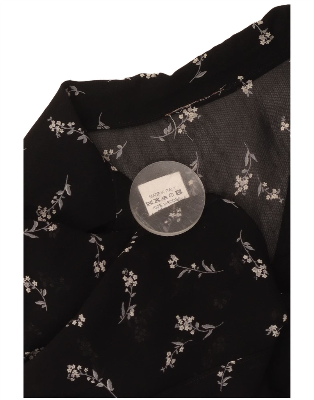 Vintage Dame Gennemsigtig Skjorte Bluse UK 12 Medium Black Floral