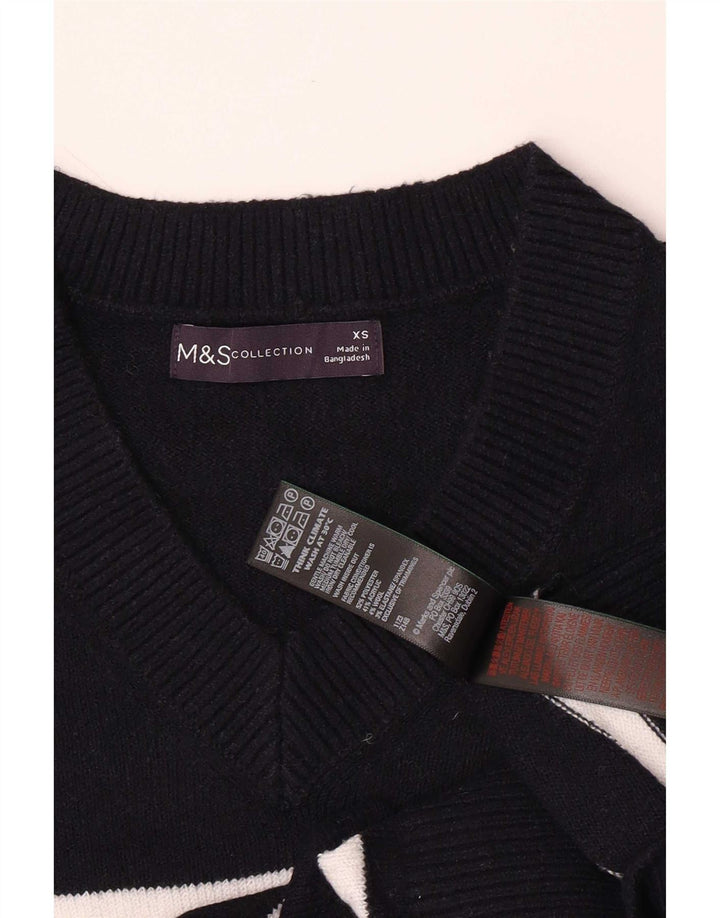 Marks & Spencer Herre V-hals sweater XS Marineblå stribet polyester