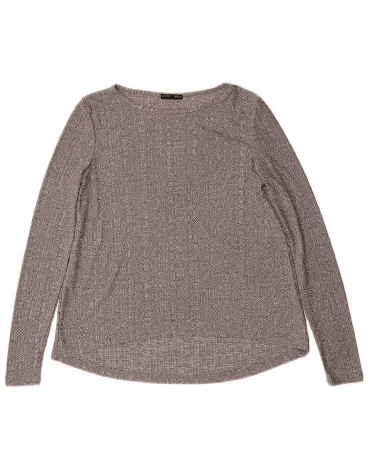 Zara Dame Top Langærmet UK 10 Små Grå Flecked