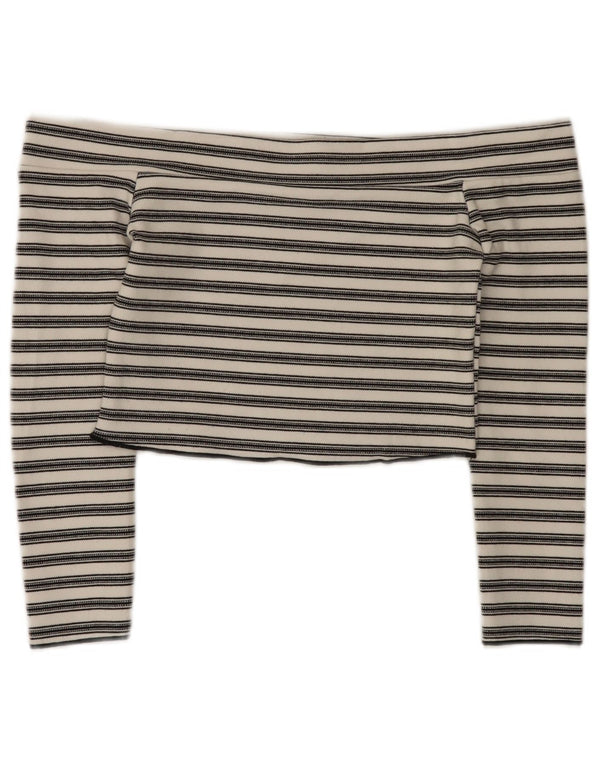 Zara Womens Crop Off Shoulder Top UK 12 Medium White Striped