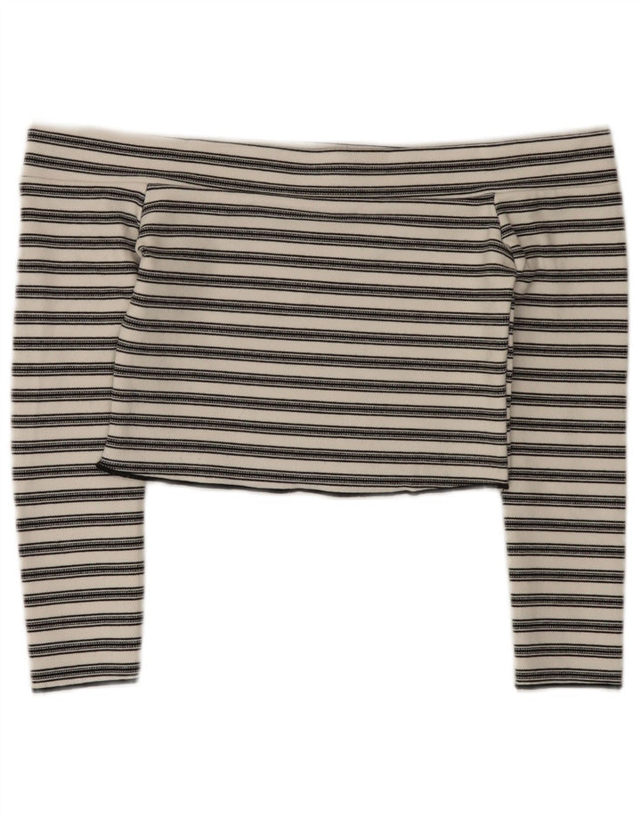 Zara Womens Crop Off Shoulder Top UK 12 Mellem hvid stribet