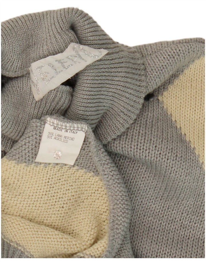VELENO Herre Turtle Neck Jumper Sweater Large Grey Argyle/Diamond Wool